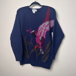 J.H. Collectibles Women's Lrg 100% Wool Sweater Vibrant Duck Flying Out Of Marsh